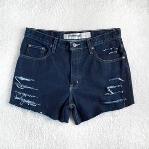 VTG ANCHOR BLUE High Rise Distressed Cut Off Shorts Size 11 / 12 / 32